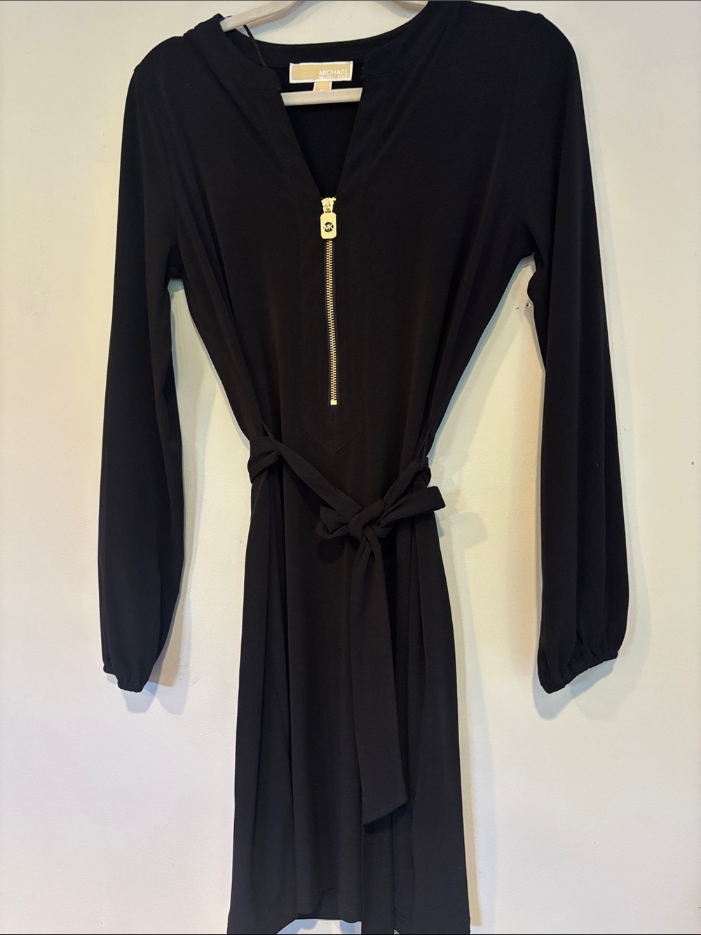 MICHAEL Michael Kors Black Long-Sleeve Zip-Pullover Belted Dress
